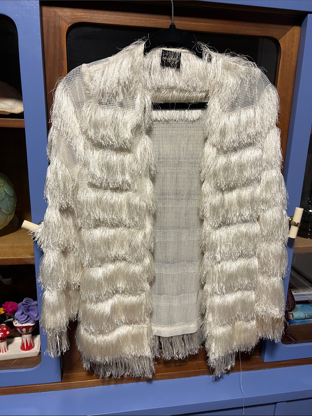 Nasty Gal Ivory Fringe Open-Front Sweater Cardigan